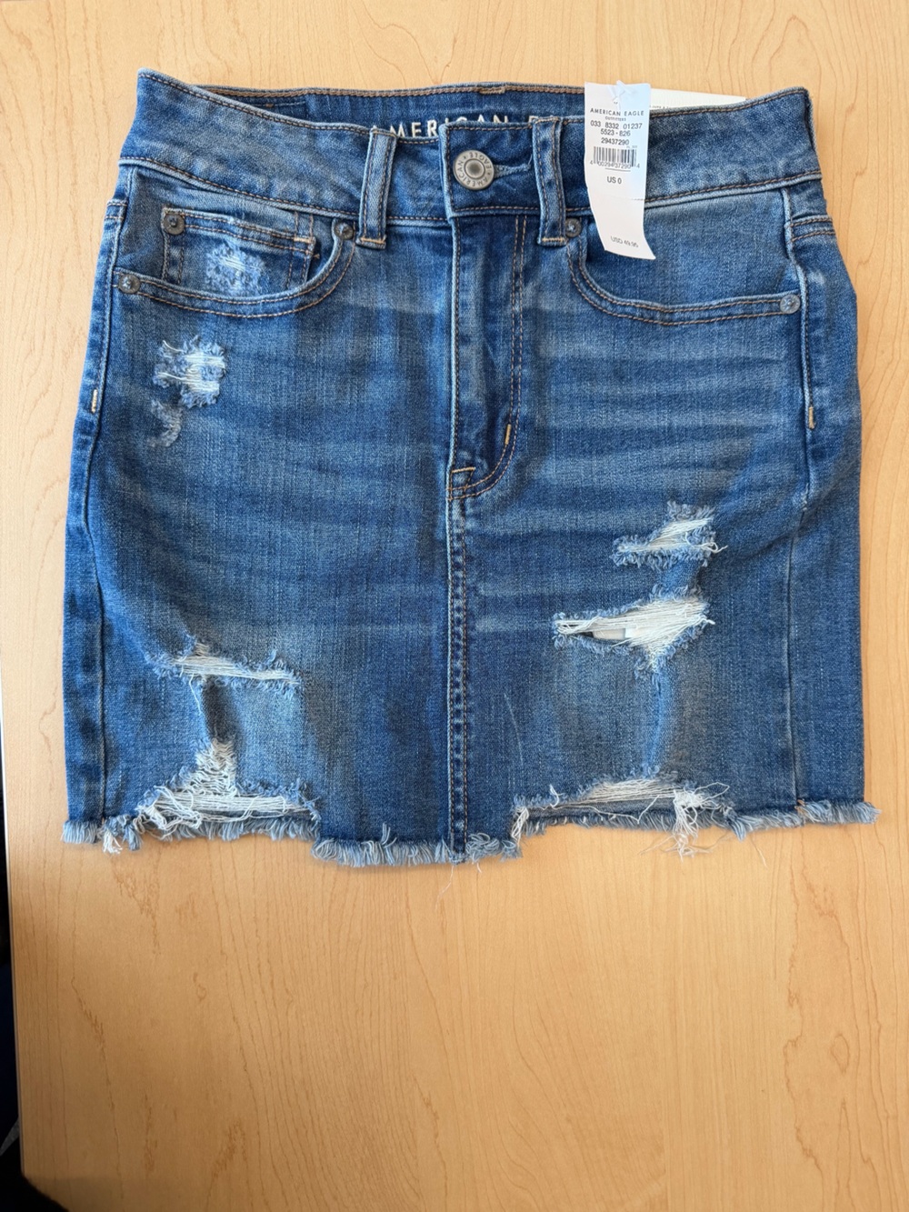 American Eagle Outfitters Blue Distressed Denim Mini Skirt
